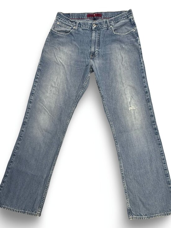 VTG Tommy Hilfiger Jeans Y2K Mens 36/32 Blue Straight Leg Ripped Preppy *READ - Picture 1 of 10